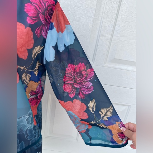 Soft Surroundings Multicolor Sheer Floral Kimono, Size PM - Picture 2 of 7